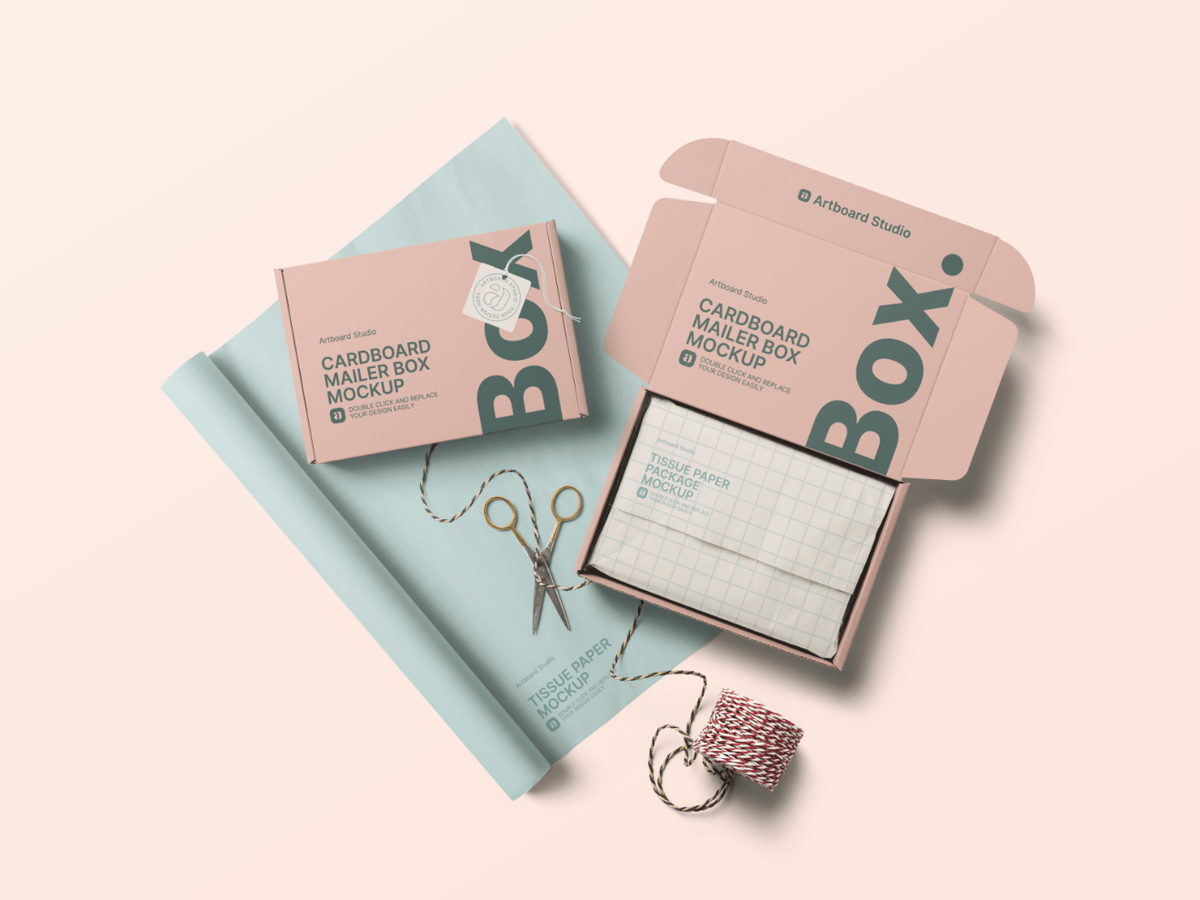 Different ways to prepare a tissue paper mockup: Cardboard Mailer Box Wrapping Tissue Paper Mockup Template