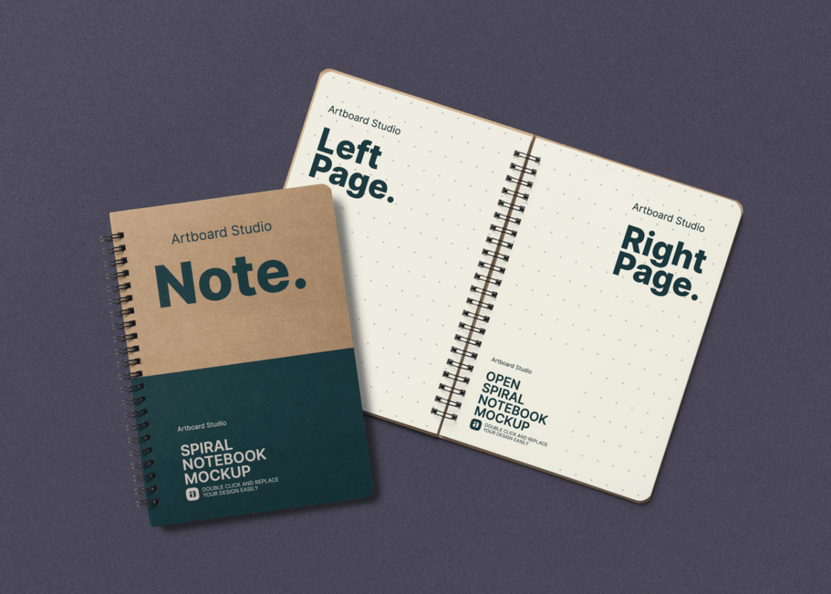 Both the notepad and the pen are layered so you can move them . Spiral Notebook Mockup Template